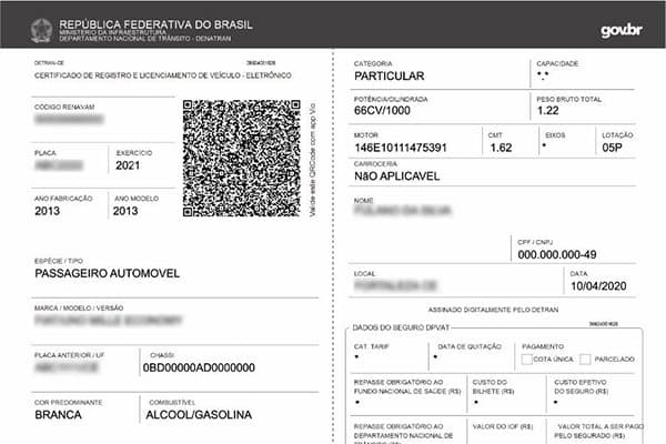 Exemplo do CRLV Digital AP
