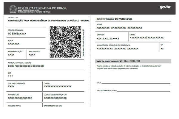 Demonstração de documento ATPV-e e dados de transferência