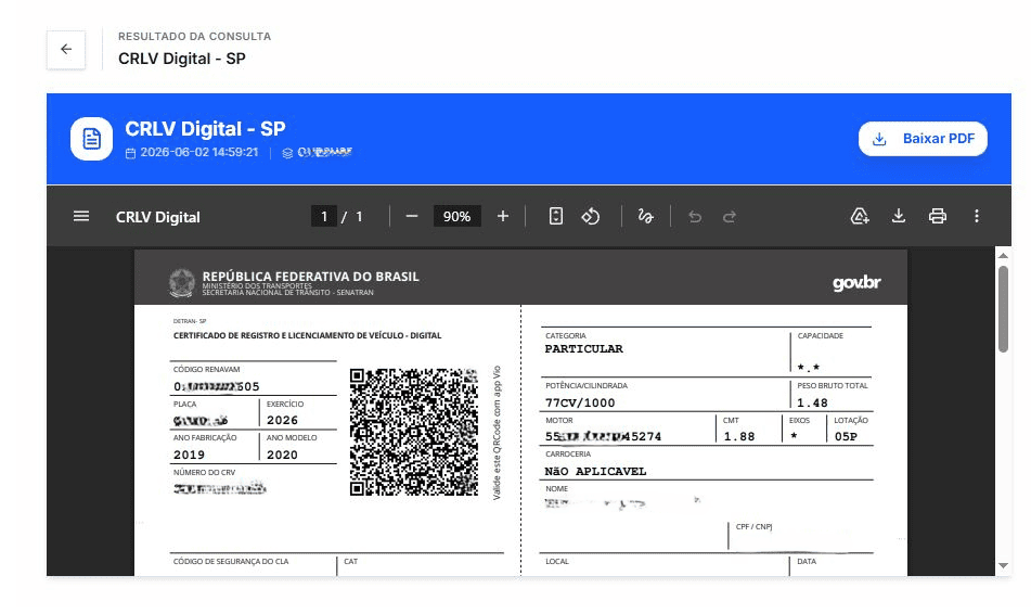 Prévia de resultado no painel Ze Consultas